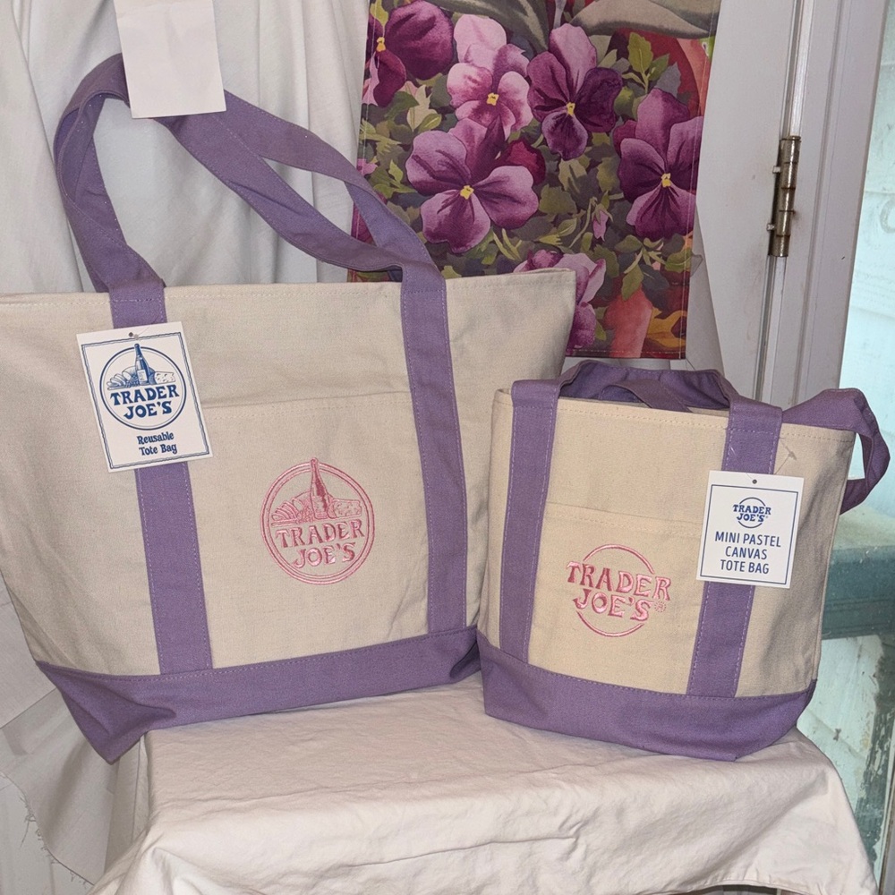 Trader Joe's Lavender Totes! One Large One Mini Set! Limited Just Released!